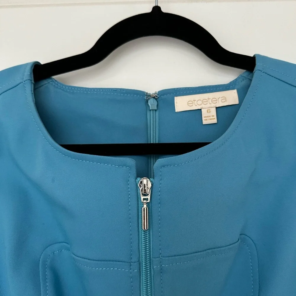 Etcetera Sleeveless Aerie Blue Sheath Dress NWT Size 6 Zip Neckline and Pockets - Picture 3 of 4